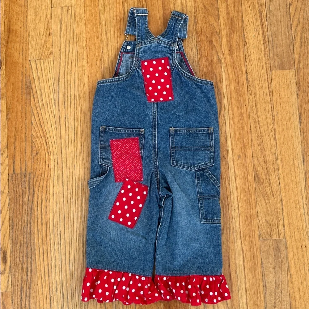 Vintage Old Navy White and Red Polka Dots Overalls